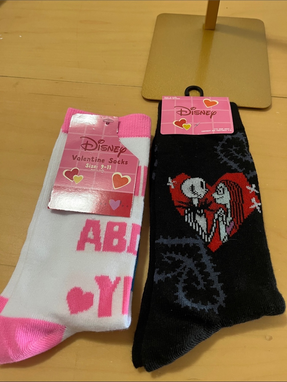 Disney Valentine Sock Duo - White, Pink & Black with Red Heart